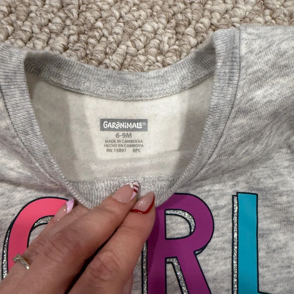 Garanimals Baby Girls Gray Crewneck & Pink Ruffled Pants‎ Set Size 6-9 Months